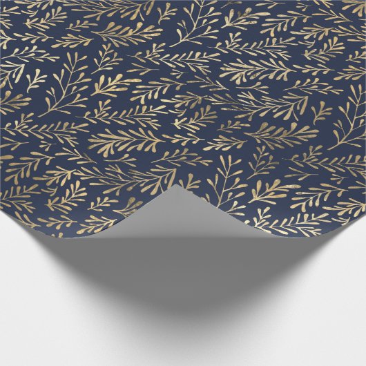 Blauw en goudkleurig Abstract deco verliest patroo Cadeaupapier (Hoek)