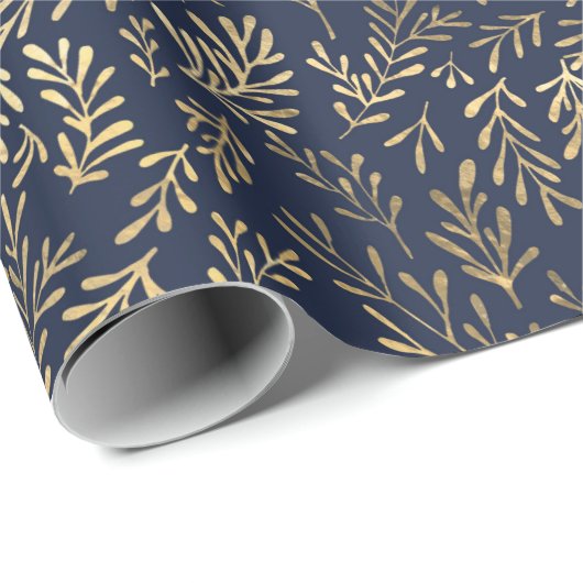 Blauw en goudkleurig Abstract deco verliest patroo Cadeaupapier (Rol Hoek)