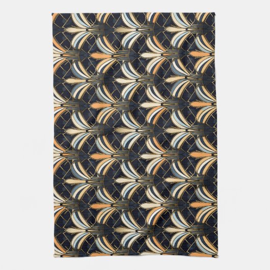 Blauw en goudkunst Deco Theedoek (Verticaal)