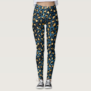 Blauw en goudluipaard leggings