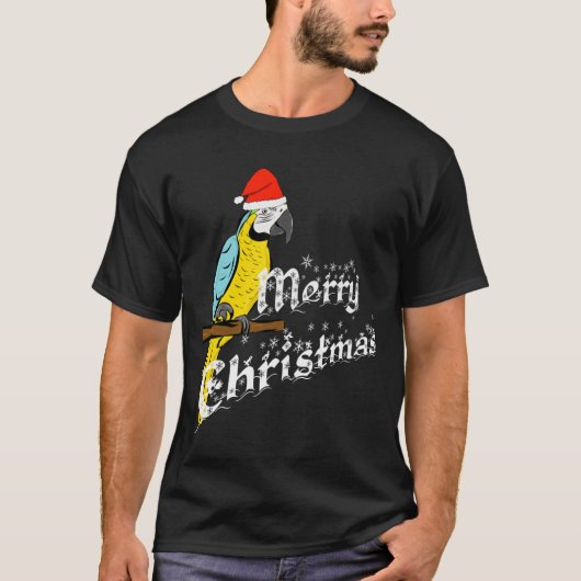 blauw en goudmakreel kerstpapegaai t-shirt (Voorkant)