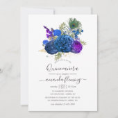 Blauw en goudmakreel  Peacock Floral Quinceañera Kaart (Voorkant)
