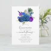 Blauw en goudmakreel  Peacock Floral Quinceañera Kaart (Staand voorkant)