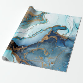 Blauw en goudmarmer omslagpapier cadeaupapier