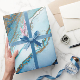 Blauw en goudmarmer omslagpapier cadeaupapier