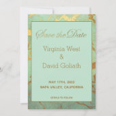 Blauw en goudmarmer sparen de datum Kaart van het  (Voorkant)