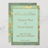 Blauw en goudmarmer sparen de datum Kaart van het  (Voorkant / Achterkant)