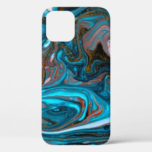 Blauw en goudmarmerpatroon. Golden marmer liqu Case-Mate iPhone Case