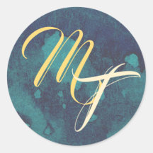 Blauw- en goudmonogram envelop