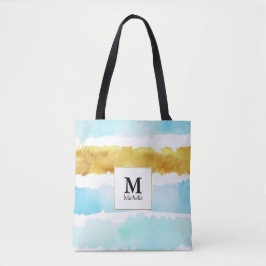 Blauw- en goudmonogram Striped Canvas tas