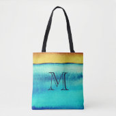 Blauw- en goudmonogram tote bag (Voorkant)
