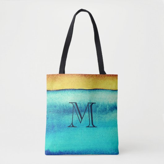 Blauw- en goudmonogram tote bag (Voorkant)