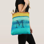 Blauw- en goudmonogram tote bag (Dichtbij)