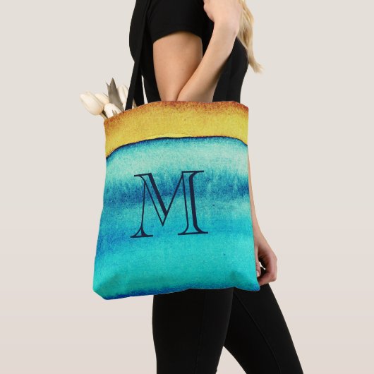 Blauw- en goudmonogram tote bag (Dichtbij)