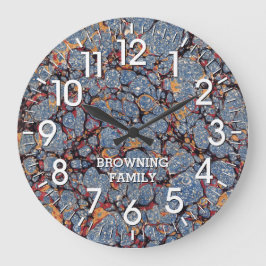 Blauw en goudpapier met naam grote klok