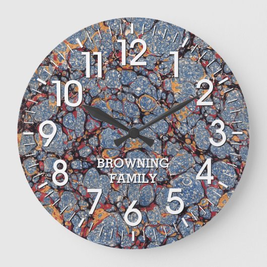 Blauw en goudpapier met naam grote klok (Voorkant)