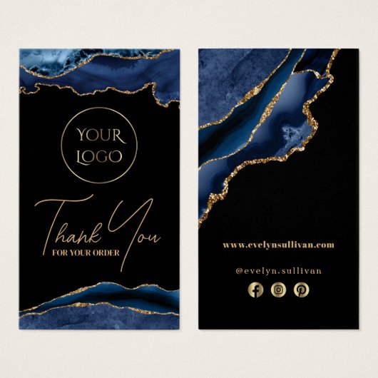 Blauw- en goudpasta visitekaartje (Voorkant /achterkant)