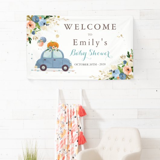 Blauw- en goudpompoen op Baby shower Spandoek (Insitu)