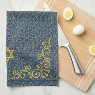 Blauw en goudtoon Baroque Vlaamse handwas Theedoek