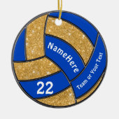 Blauw- en goudvolleybalversiering, speciaal aangep keramisch ornament (Voorkant)
