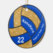 Blauw- en goudvolleybalversiering, speciaal aangep keramisch ornament (Links)