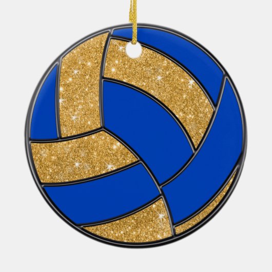 Blauw- en goudvolleybalversiering, speciaal aangep keramisch ornament (Achterkant)