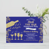 Blauw- en goudvoorraad op de bar verlovingspartij kaart (Staand voorkant)