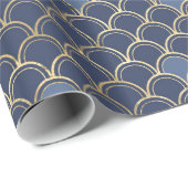 Blauw en goudvormig patroon cadeaupapier (Rol Hoek)