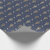 Blauw en goudvormig patroon cadeaupapier (Hoek)