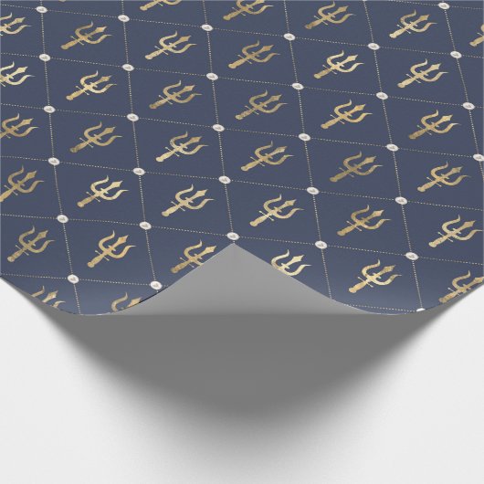 Blauw en goudvormig patroon cadeaupapier (Hoek)