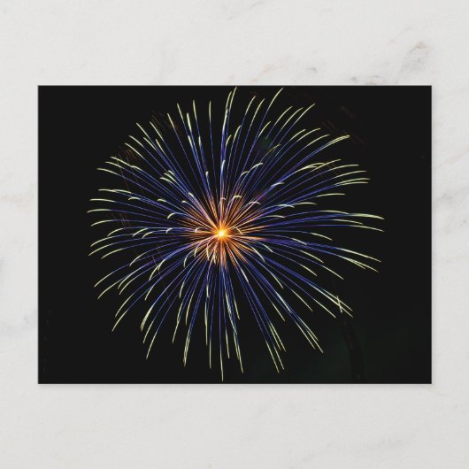 Blauw- en goudvuurwerk briefkaart (Voorkant)