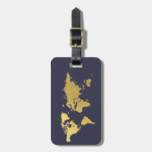 Blauw en goudWereldkaart elegant Bagagelabel (Voorkant verticaal)