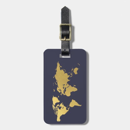 Blauw en goudWereldkaart elegant Bagagelabel (Voorkant verticaal)