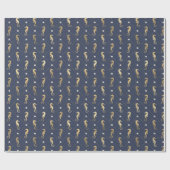 Blauw- en goudzeepaardpatroon cadeaupapier (Vlak)