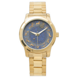  blauw en goudzodiaal astrologie hematocriet  horloge