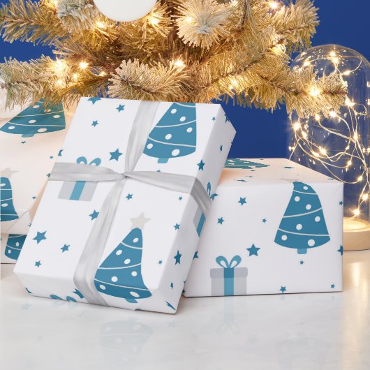 BLAUW- EN GRAY-CHRISTMAS-BOMEN EN -CADEAUS CADEAUPAPIER (Feestdagen)