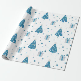 BLAUW- EN GRAY-CHRISTMAS-BOMEN EN -CADEAUS CADEAUPAPIER