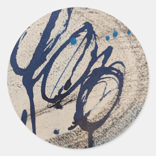 Blauw en grijs abstract ronde sticker (Voorkant)
