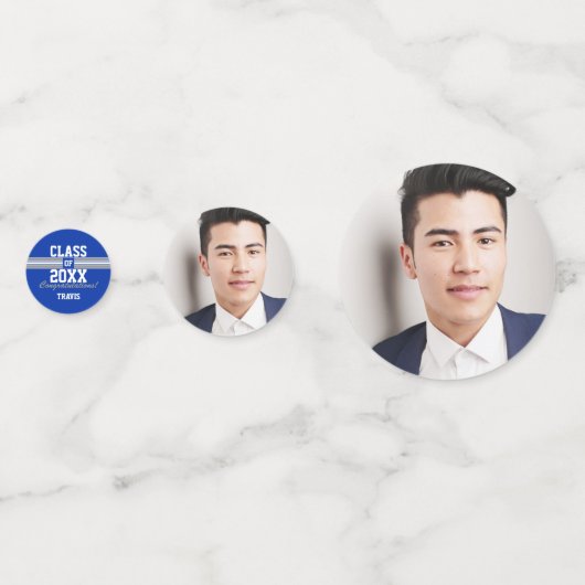 Blauw en grijs Afstuderen Foto gefeliciteerd Confetti (Voorkanten)