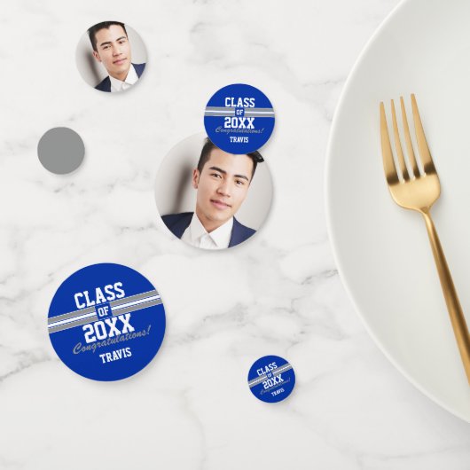 Blauw en grijs Afstuderen Foto gefeliciteerd Confetti (Groep)