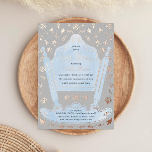 Blauw en Grijs Antiek Wieg Baby Shower Roze Goud Folie Uitnodiging