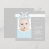 Blauw en grijs Baby Boy Photo Christening Kaart (Voorkant / Achterkant)
