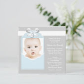 Blauw en grijs Baby Boy Photo Christening Kaart (Staand voorkant)