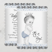 Blauw en grijs  Baby Boy Shower Kaart (Voorkant / Achterkant)