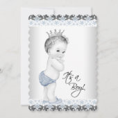 Blauw en grijs  Baby Boy Shower Kaart (Voorkant)