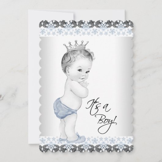 Blauw en grijs  Baby Boy Shower Kaart (Voorkant)