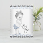 Blauw en grijs  Baby Boy Shower Kaart (Staand voorkant)
