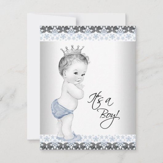 Blauw en grijs  Baby Boy Shower Kaart (Voorkant)