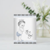 Blauw en grijs  Baby Boy Shower Kaart (Staand voorkant)