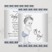 Blauw en grijs  Baby Boy Shower Kaart (Voorkant / Achterkant)
